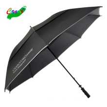 Strong stormproof water resistant piping cover rubber handle stick up and down two layer double canopy air vented golf umbrella